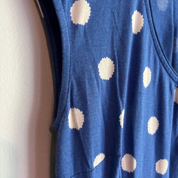 Bardot Margot Polka Dot Scoop Neck Dress 8L Blue White Ruched Waist - Picture 4 of 11